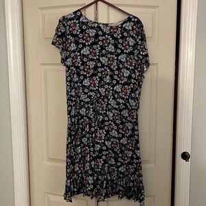 Loft blue floral dress with cinch waist, size xl